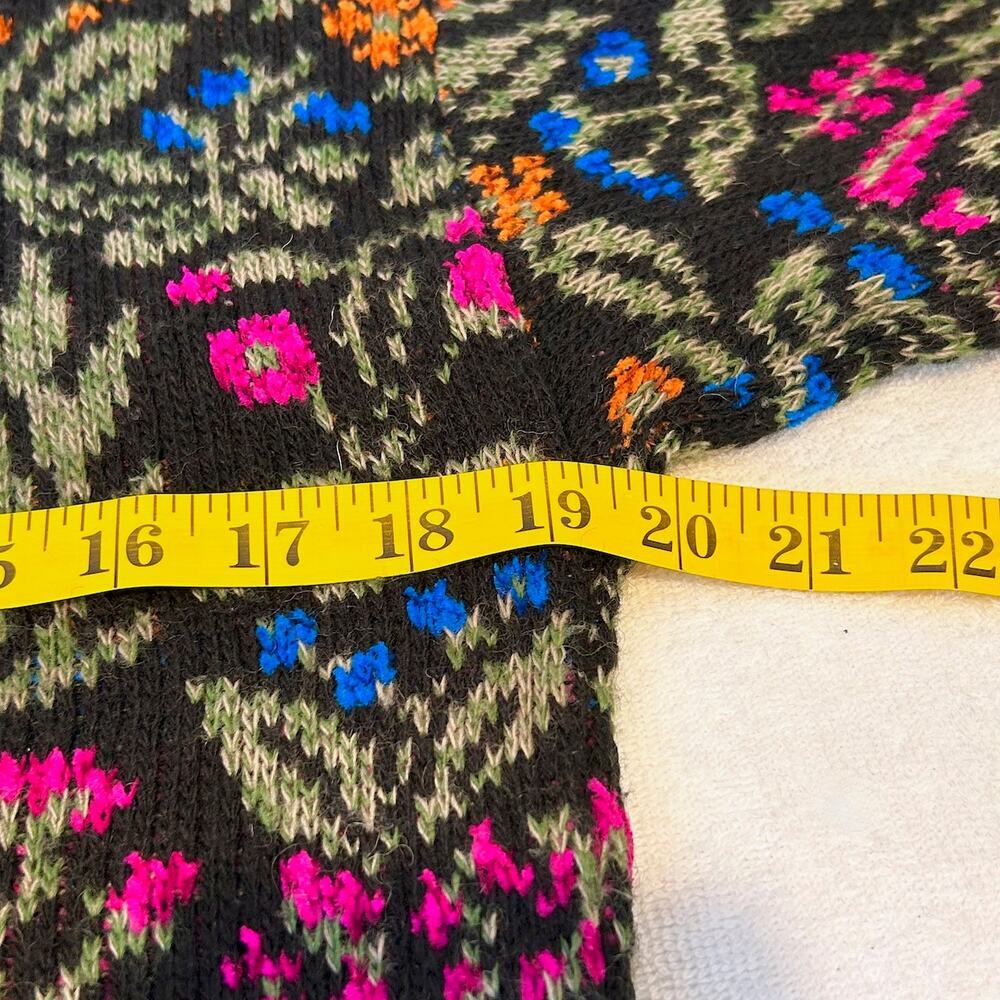 Vintage 80s 90s Wool Italian Floral Fair Isle Heavy Knit Chunky Cozy Cabincore - Picture 5 of 6